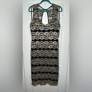 Connected Apparel Black and Cream Lace Midi Dress - Size 16